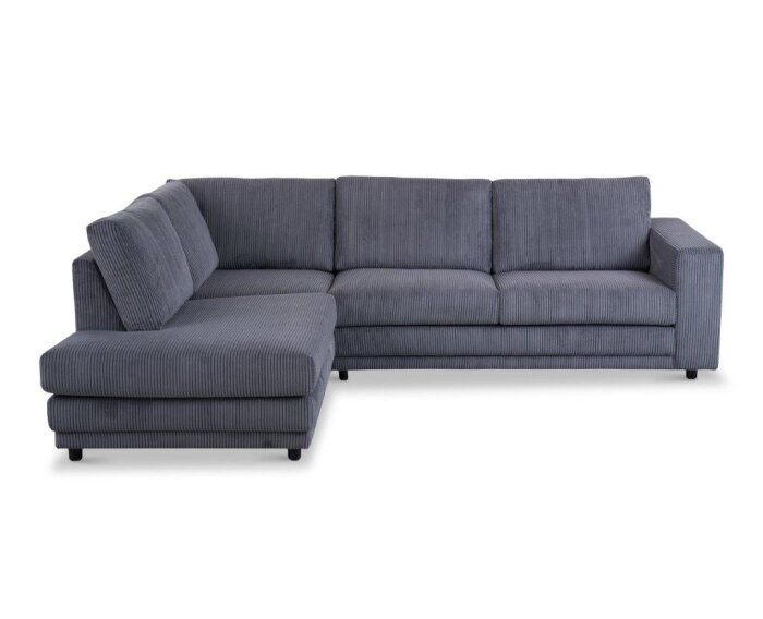 Hoekbank Livaro Antraciet - Zoom 21 Ribstof &ndash; Ottomane links &ndash; 261x204 cm