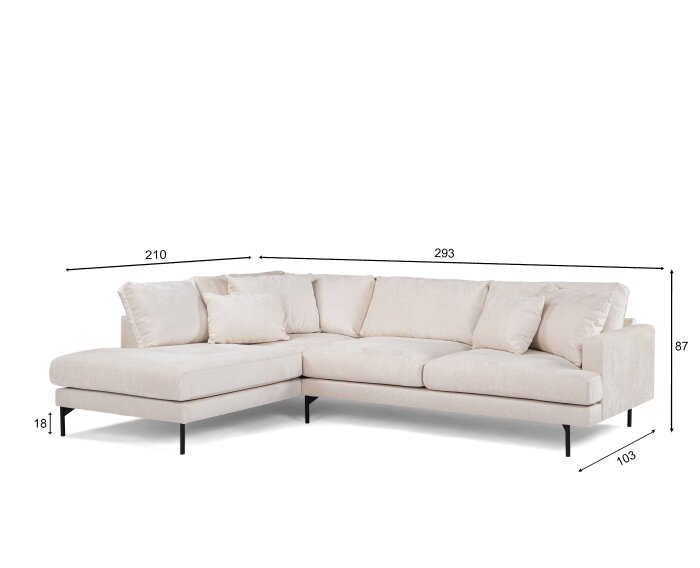 Hoekbank Elvano Rechts By-Olaf – Stof Loris Champagne – Luxe 3-zits met hoek links – 293 x 210 cm