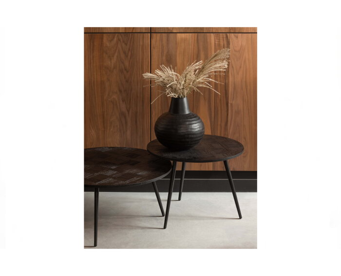 Leo Bijzettafel Rond Recycled Teak Zwart Ø74cm - WOOOD