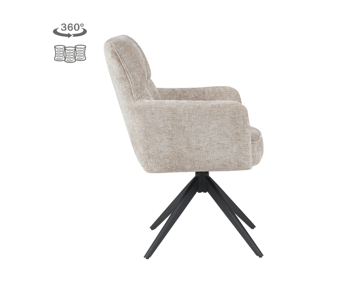 Eetkamerstoel Bardi met armleuning draaibaar - Stof Haga 30 Beige