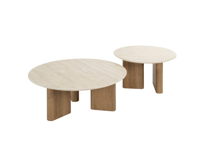 Salontafel travertin keramiek set van 2 rond - Japandi - 76x76x30 cm