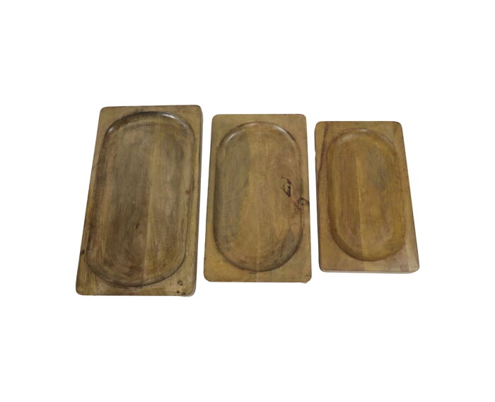 Decoratieve dienbladen - Naturel - Mangohout - Set van 3