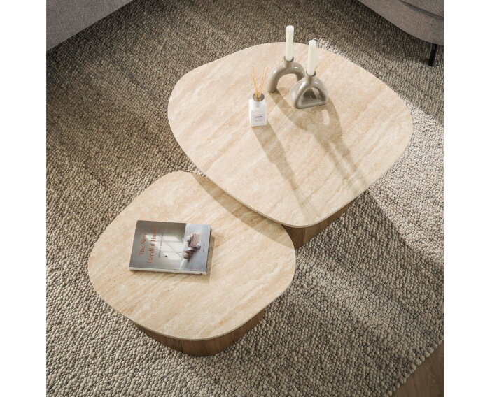 Salontafel Travertin keramiek set van 2 Kiezel - Japandi