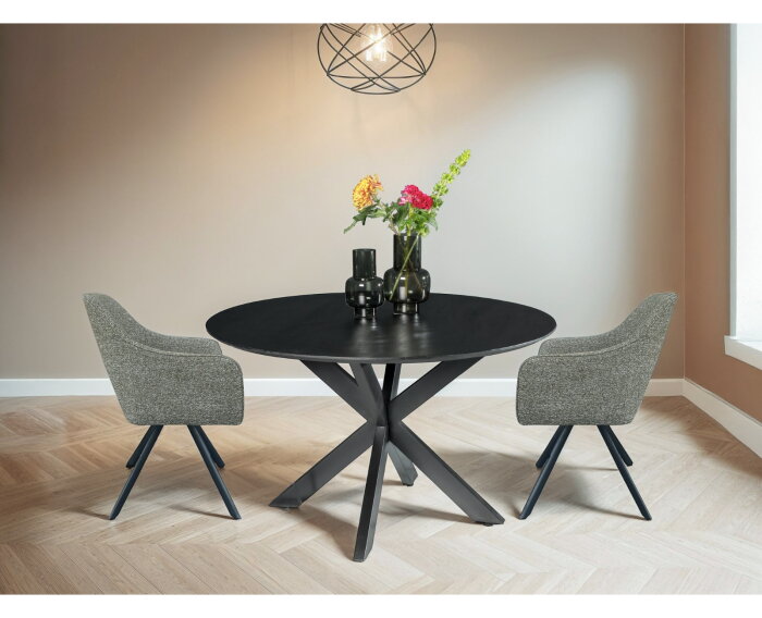 Eettafel Oslo rond zwart acaciahout van Livingfurn | Meubelplaats.nl