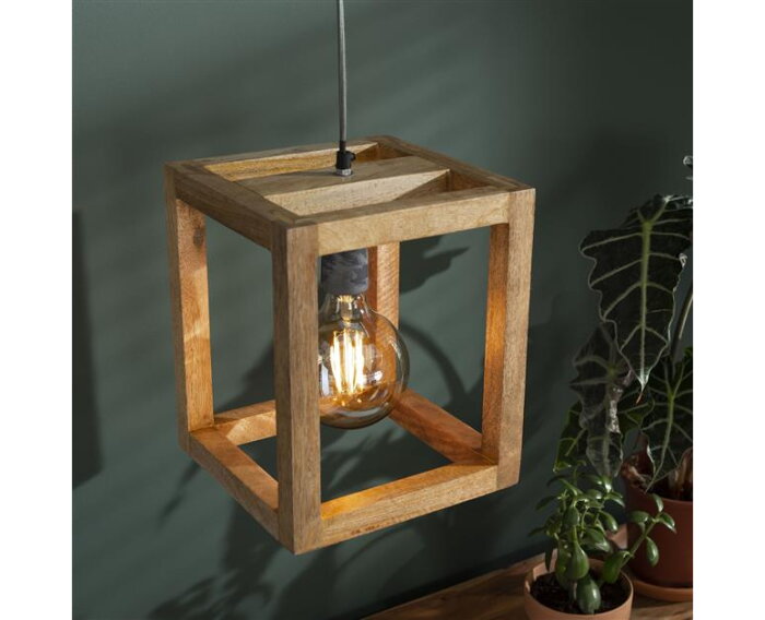Hanglamp 1x houten frame - Massief mango naturel