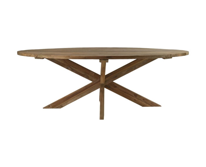 Eettafel tuin ovaal met kruispoot - 240x110x76 - Naturel - Oud teakhout