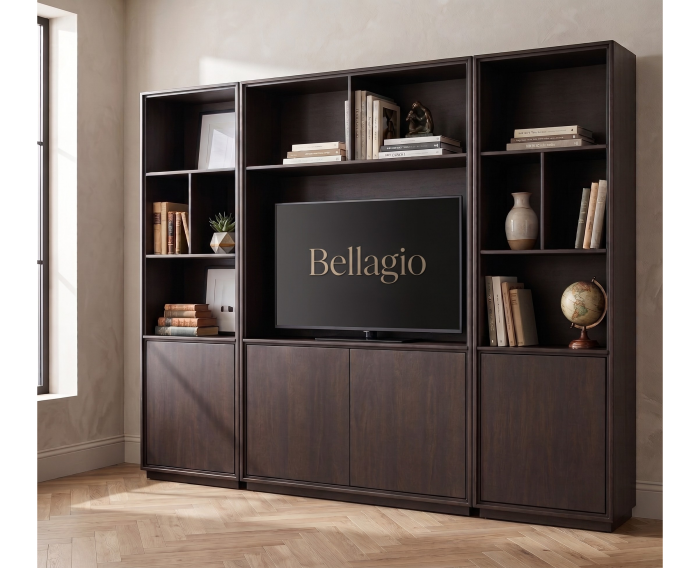 Bellagio Cinewall - Tv-boekenkast - Eikenfineer - Dark chocolate bruin - 300x42x215 cm