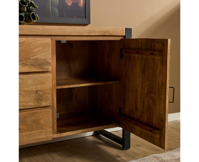 Dressoir Boaz 160 cm mango metaal - Naturel | Meubelplaats