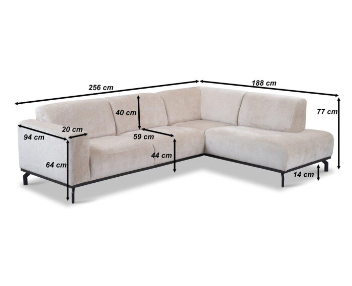 Hoekbank Avani met ottomane rechts - Taupe &ndash; 256x188x77 cm &ndash; Modern