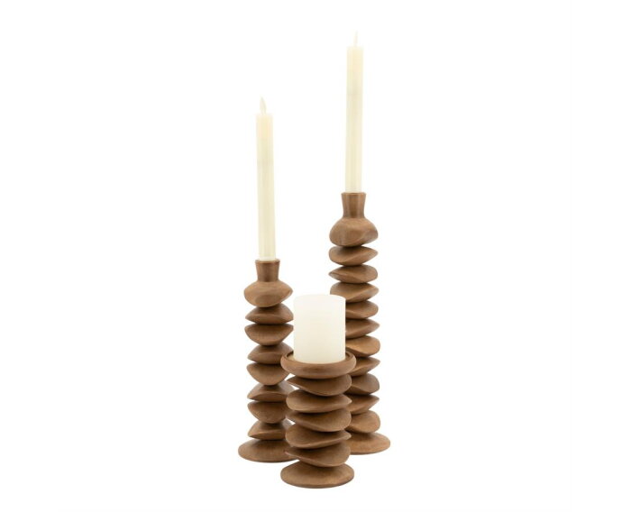Pillar candle holder Kasane - bruin | BY-BOO