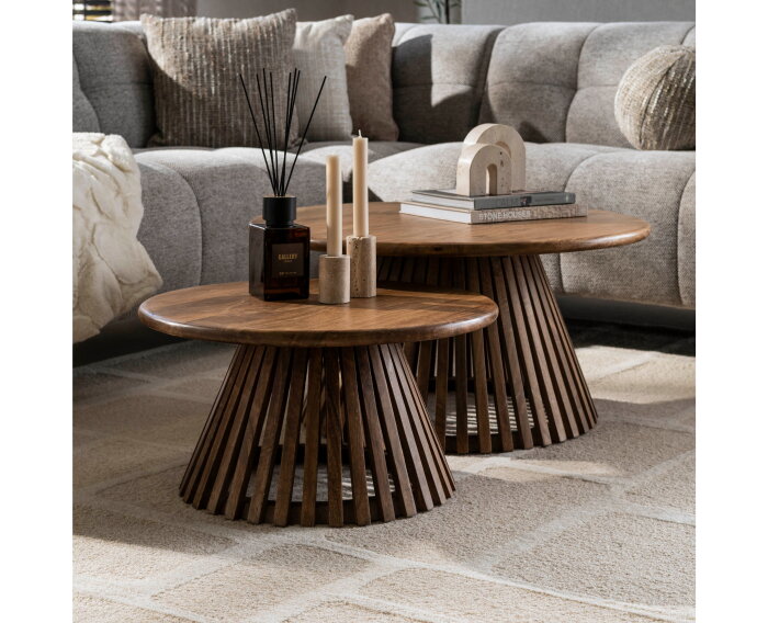 Salontafel Tweak cone rond set van 2 - mangohout - Naturel - 80x80x40 cm