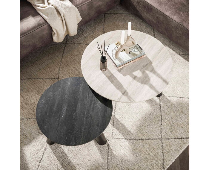Salontafel set/2 rond Twin - 3D ceramic mix travertine