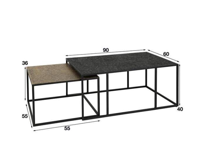 Salontafel Burlington set van 2 rechthoek Metallic - zwart/brass