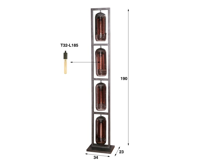 Vloerlamp 4L tower smoke glas-geperforeerd staal - Artic zwart