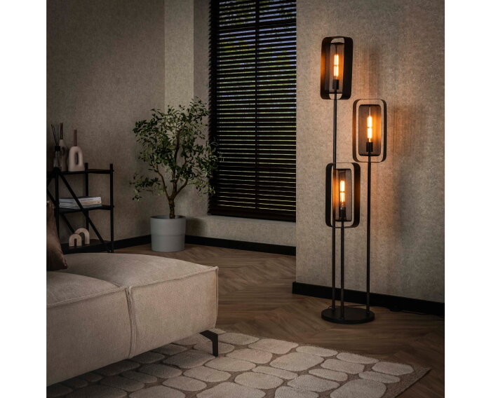 Vloerlamp Mesh rotate 3 lampen - Artic zwart