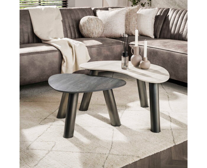 Salontafel set/2 organisch Twin - 3D ceramic mix travertine