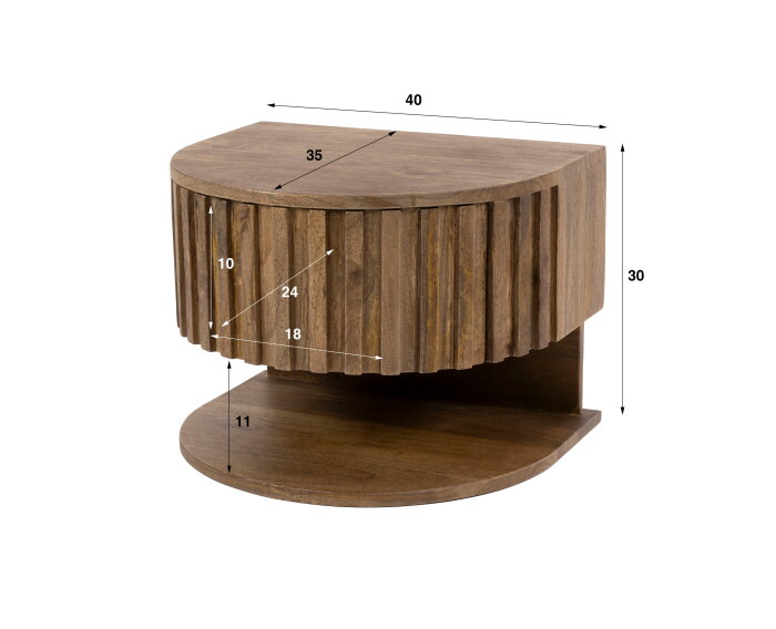 Nachtkastje Ridge shelve zwevend 1L - Massief mango zand