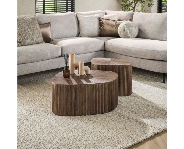 Salontafel set/2 XL driehoek Maya teak - Teak rust brown