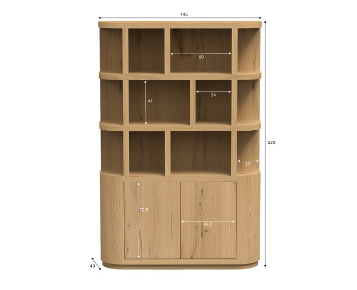 Boekenkast Novero eiken 145 cm - Naturel