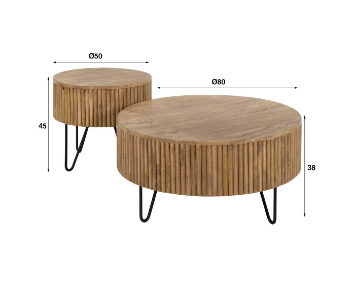 Salontafel Wave set van 2 rond mangohout - Zandkleur