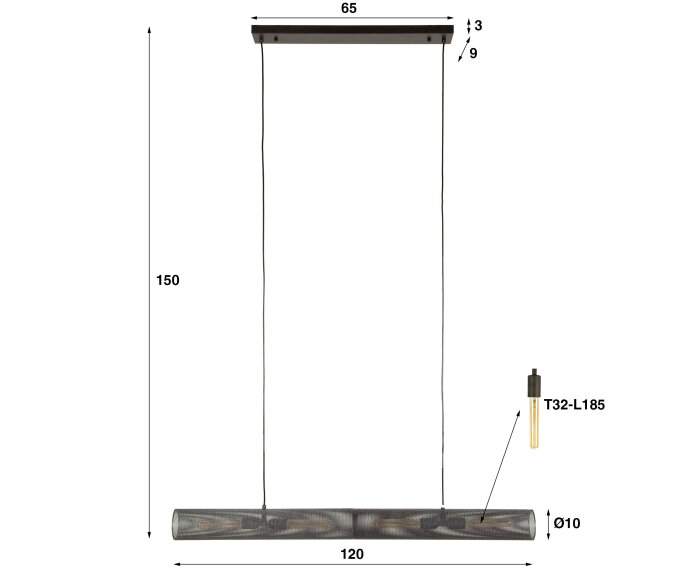 Hanglamp 120 tube mesh - Artic zwart