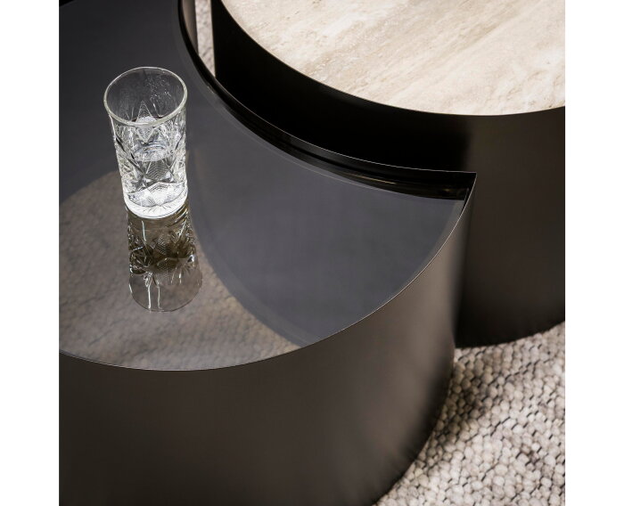 Salontafel Metal half moon set/2 - 3D keramiek travertin
