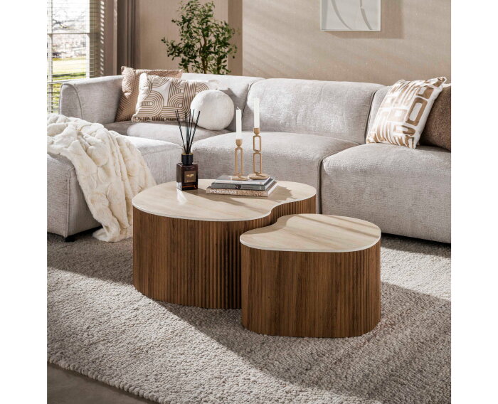Salontafel Ceramo medio set/2 - 3D keramiek travertin