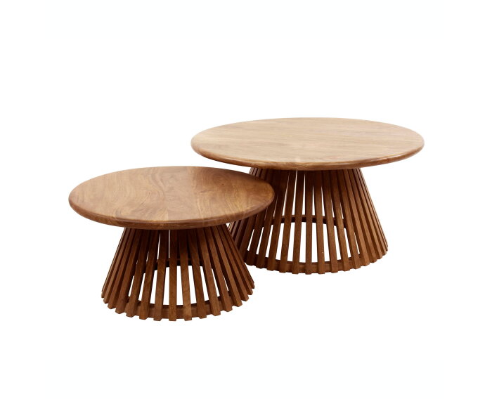 Salontafel Tweak cone rond set van 2 - mangohout - Naturel - 80x80x40 cm