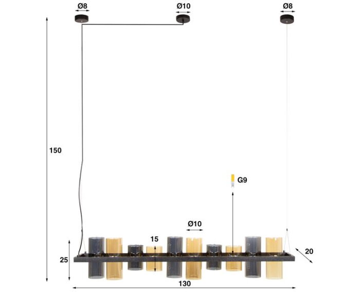 Hanglamp 10L cylinder mixed glass (G9) - Artic zwart