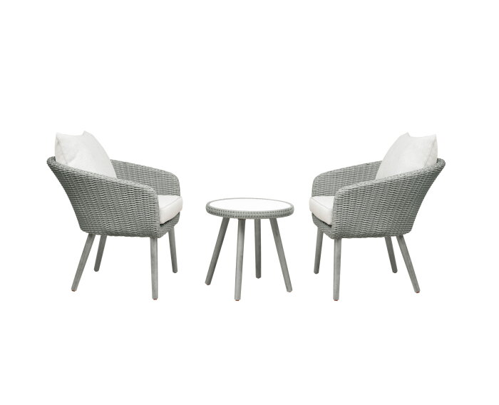 Bistroset Elise Grijs 3-delig PE wicker en grijze kussens - tuinset