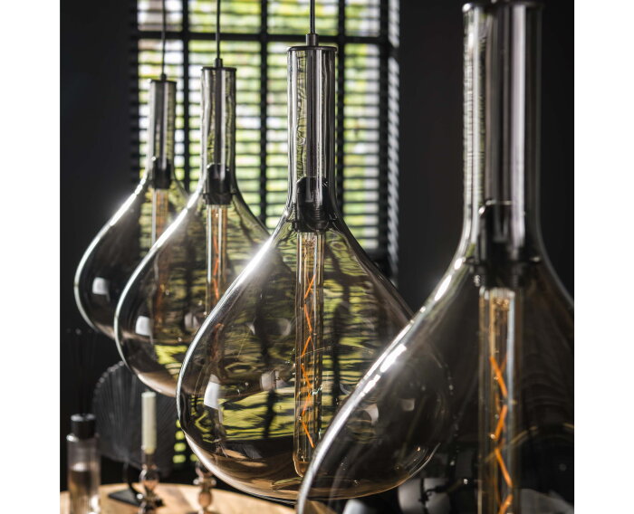 Hanglamp drop smoke glass 4 lampen - Artic zwart