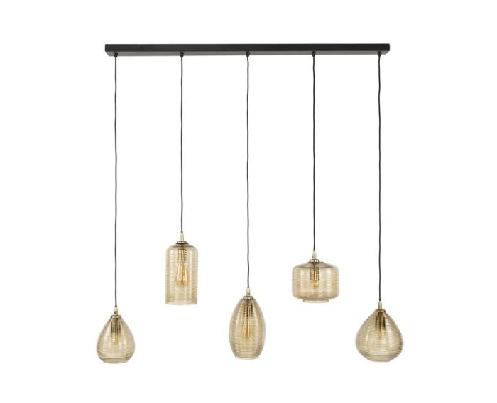 Hanglamp 5L Stripe Glass Horizontal - Smoke Brown