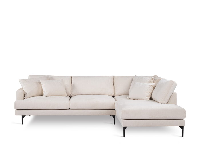 Hoekbank Elvano Rechts By-Olaf – Stof Loris Champagne – Luxe 3-zits met hoek links – 293 x 210 cm