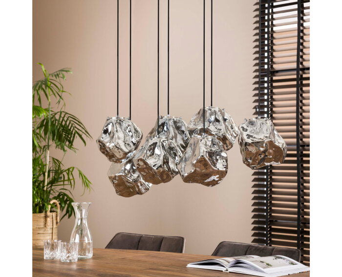 Hanglamp Rocky Chromed 7 lampen - Glas