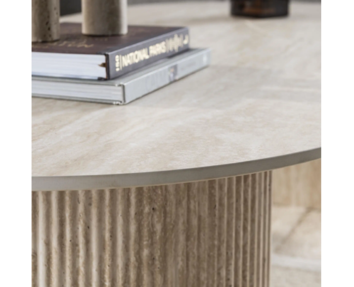 Salontafel Romano Arch ovaal - Travertin keramiek - 135x70x35 cm - Beige - Japandi