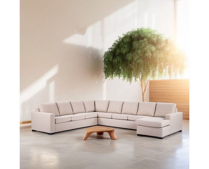 U-bank Eleven 7-zits By-Olaf – Stof Inari 22 Beige – Hoek Links of Rechts Monteerbaar – 345 x 285 cm