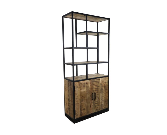 Open boekenkast - 80x35x180 - Naturel/zwart - Mangohout/ijzer