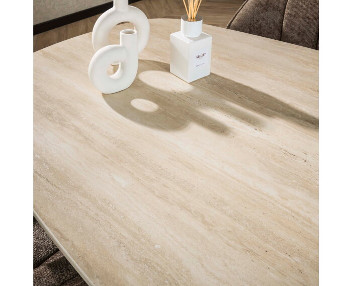 Eettafel Romano Deens ovaal travertin keramiek 215 cm - Beige