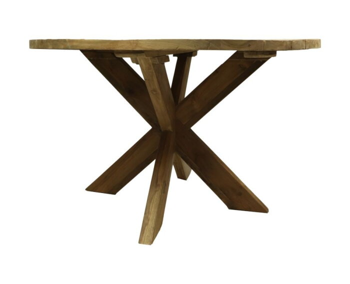 Tuintafel rond met kruispoot - ø125x77 - Naturel - Oud teakhout