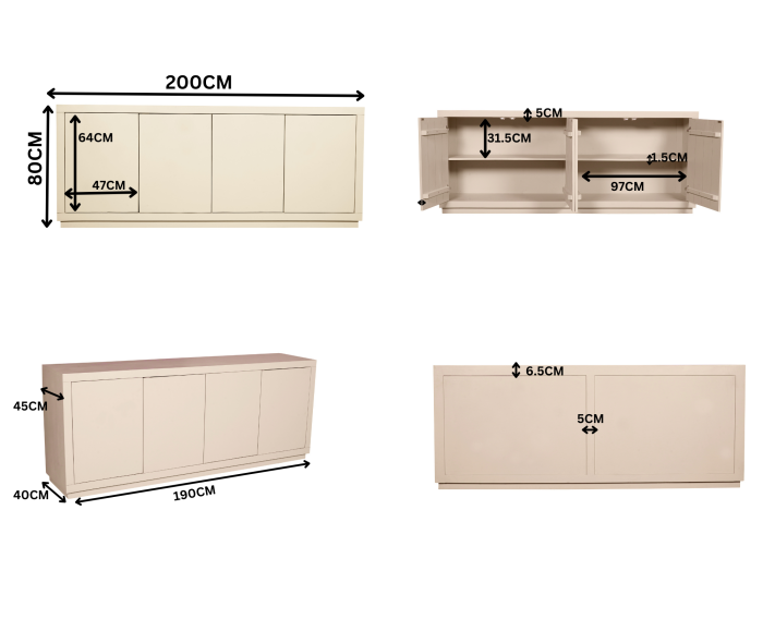 Dressoir Brussel Sand 4 deurs | 200 cm