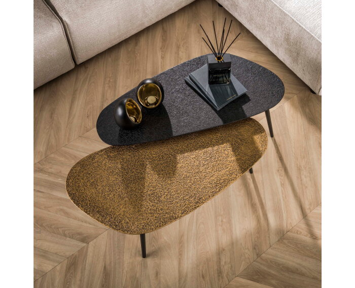 Salontafel Oregon set van 2 niervormig metallic - Brass/Grijs