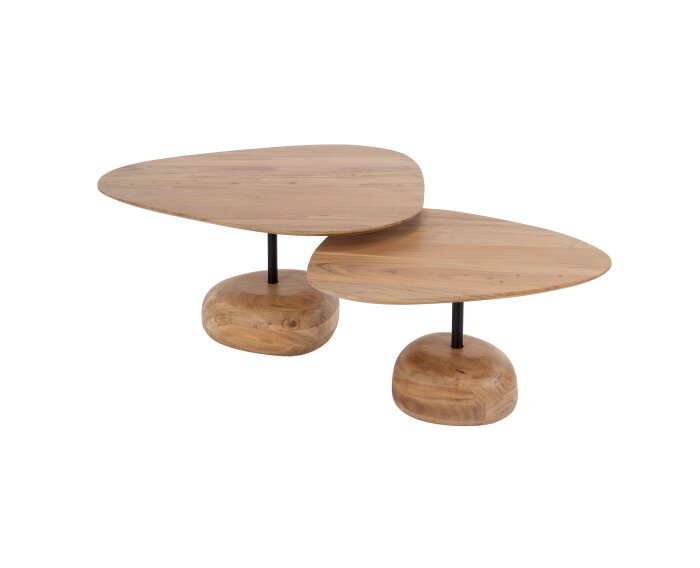 Salontafel set/2 driehoekig blad - Massief acacia naturel