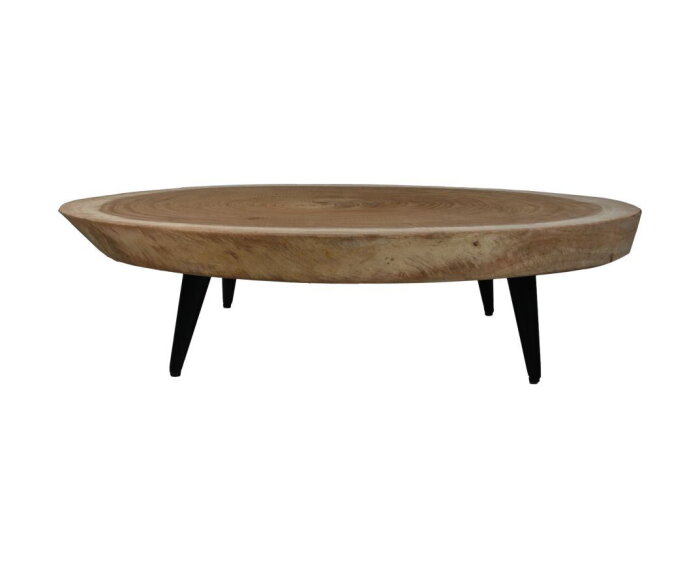 Ovale bijzetteafel - 120x80x28 - Naturel/zwart - Munggur/metaal