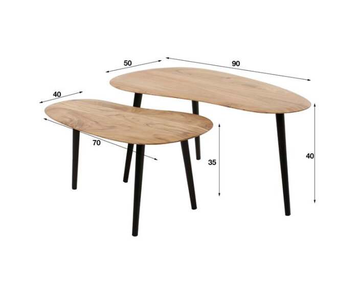 Salontafel set/2 niervormig organisch - Massief acacia naturel