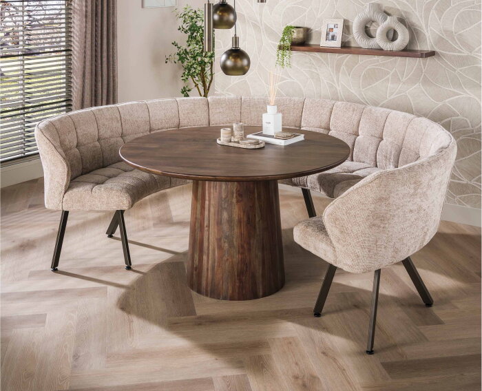 Eettafel Jade rond acaciahout &Oslash;130x77 cm - Bruin - Japandi