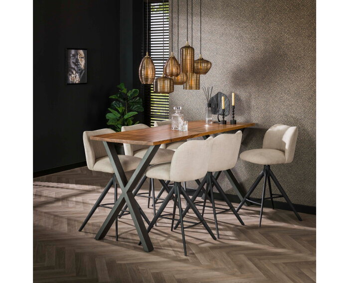 Hanglamp van 7 Lampen met Gestreept Glas Horizontaal - Amberkleurig glas