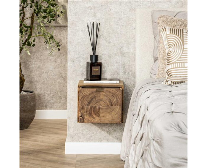 Nachtkastje 1L block zwevend - Massief acacia naturel