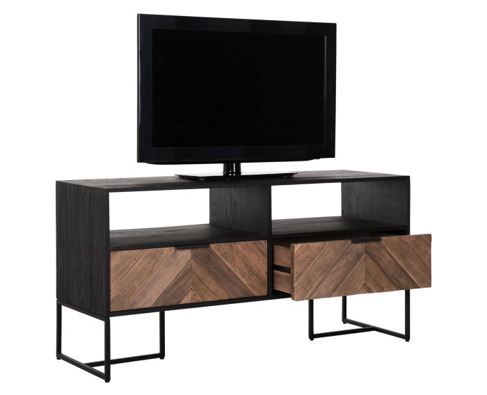 TV stand Criss Cross small, 2 drawers, 2 open racks,60x120x40 cm, mixed wood
