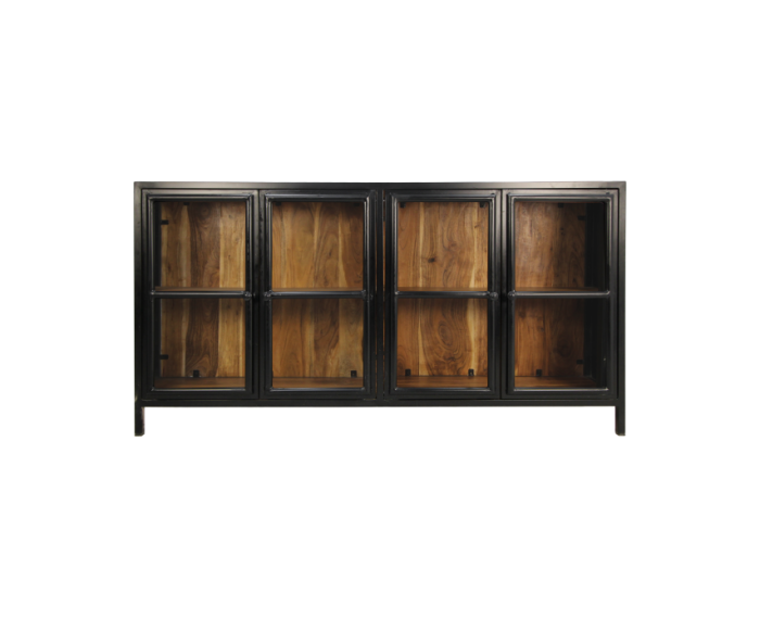 Vitrinekast Kingston - 170x40x90 - acacia/ijzer/glas