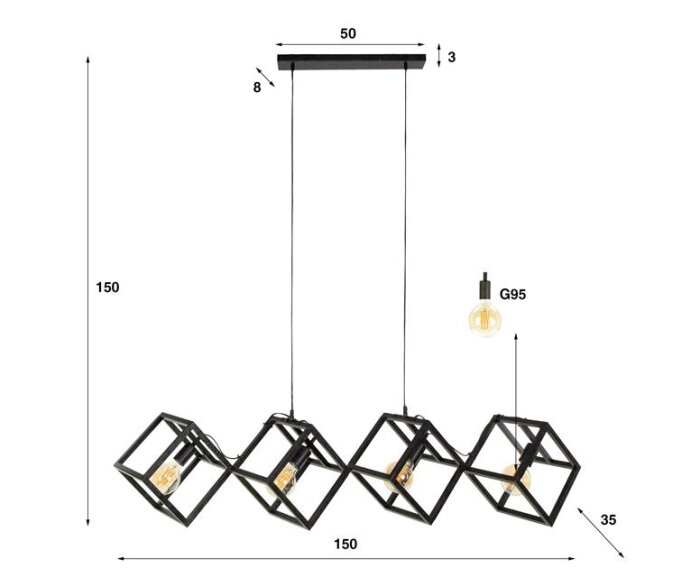 Hanglamp 4L kubus - Charcoal